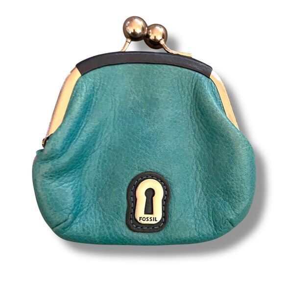 Fossil Leather Frame Coin Pouch Scallop Colorful Kiss Lock Rainbow - Picture 2 of 4